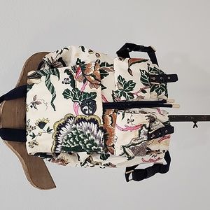 Tory Burch Backpack Floral Multicolor Nylon Cream with Navy